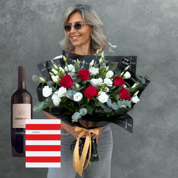 אש בליבי עם יין וכרטיס ברכה
