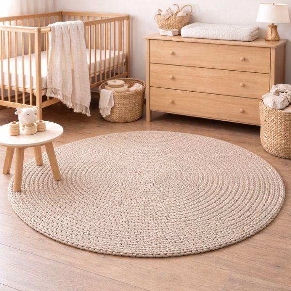 שטיח סרוג עגול שמנת